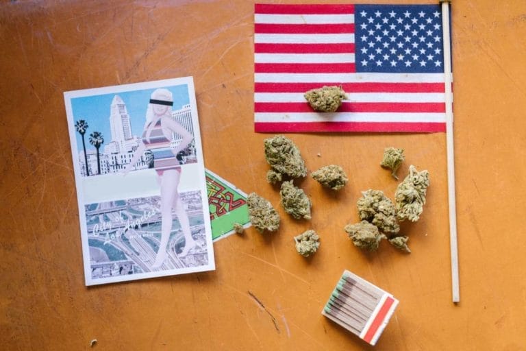 fleur de cannabis et drapeau des USA
